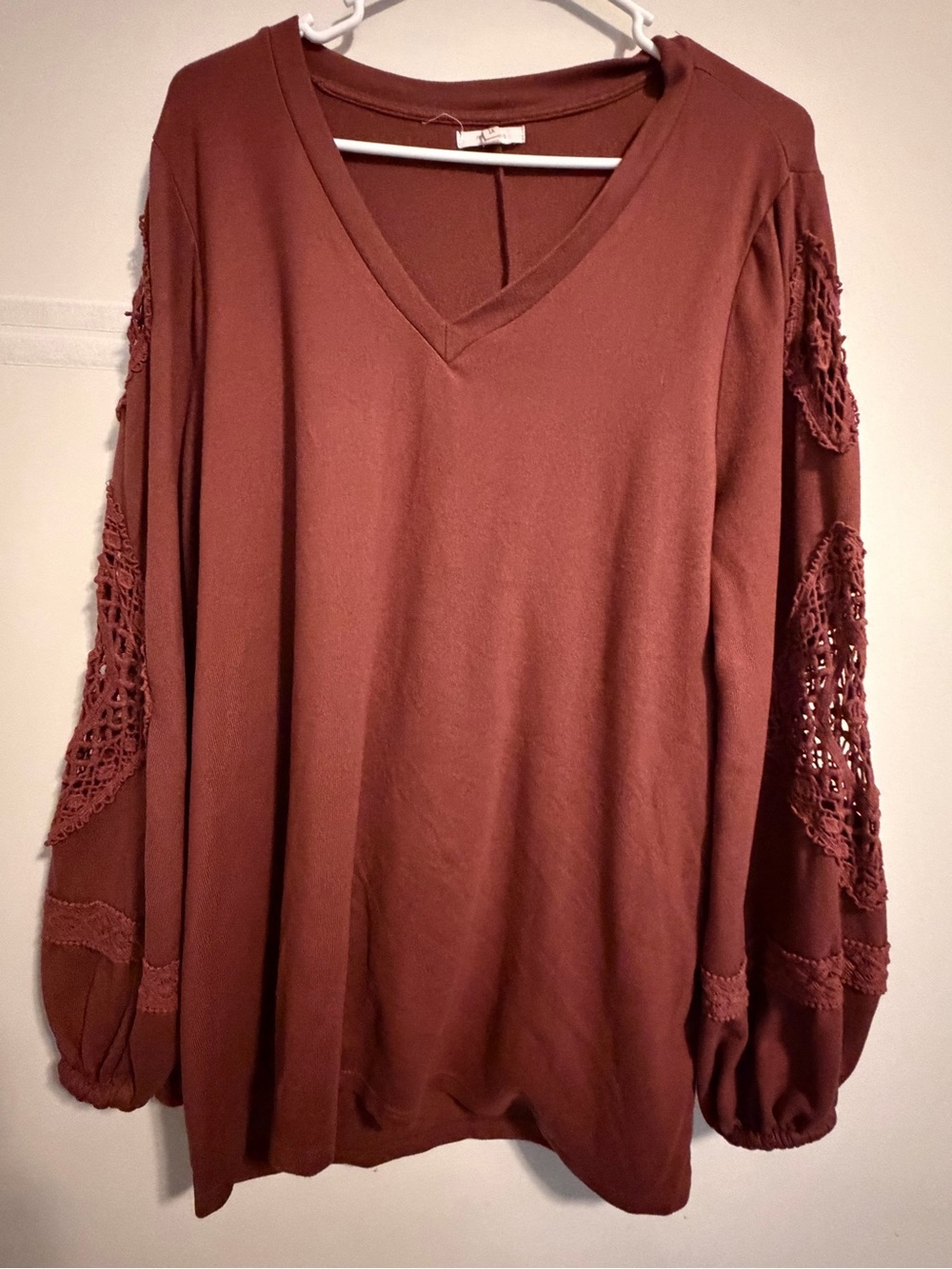 Maurices V-Neck Crochet Sleeve Pullover - Rust Brown
